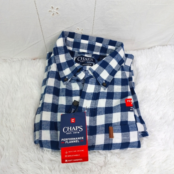 Chaps Performance checkered blue white LS shirt medium - Picture 1 of 14